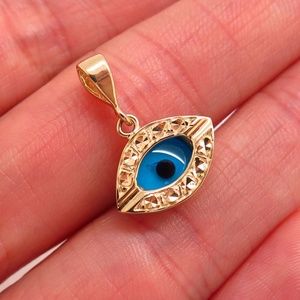 585/14K Yellow Gold Diamond Cut Evil Eye Pendant